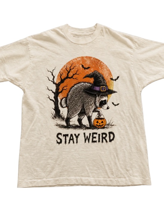 Gildan Tops - Off White Stay Weird Raccoon Halloween Tee